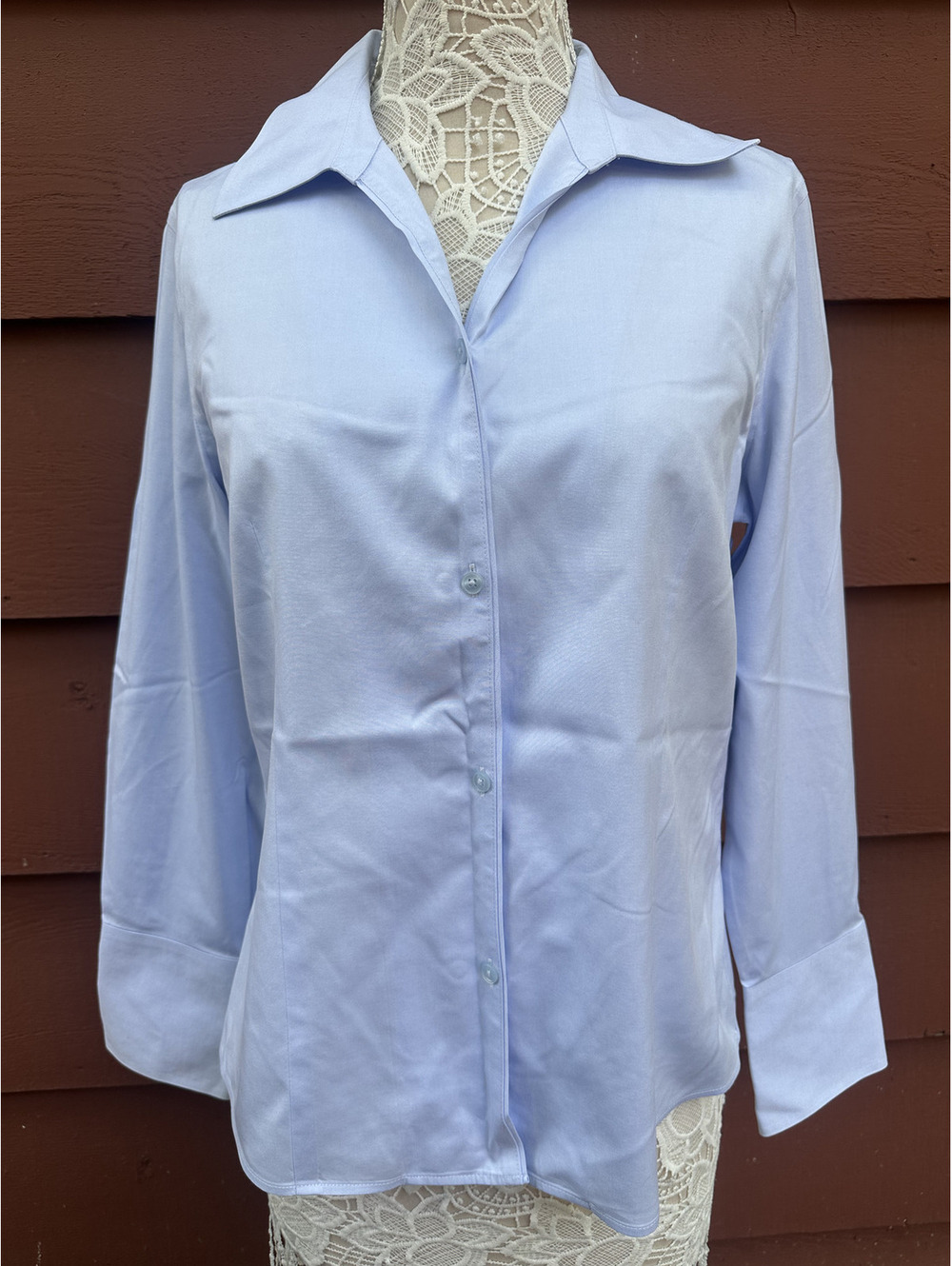 Kasper Blue Button Up Shirt Long Sleeve Classic Collar